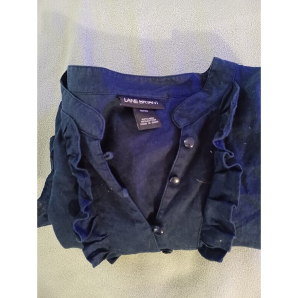 Lane Bryant Blouse Womens 18/20 Blue Ruffle Trim Short Sleeve Linen Cotton Blend - Picture 9 of 9
